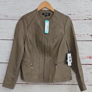 NWT Mo-Ka Faux Leather Moto Jacket Truffle Brown Size S